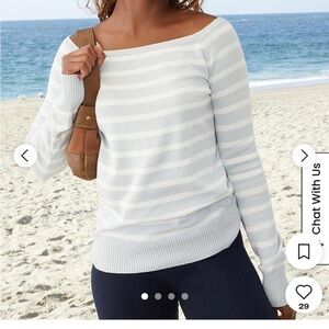 Boatneck light blue and white striped sweater from Brandy Melville
